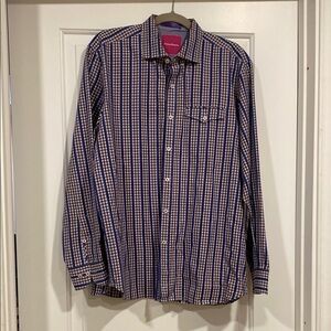 Tommy Bahama Large Men's Blue and White Checkered Shirt